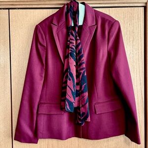 Evan Picone Black Label Blazer with Scarf, Maroon, Size 16, Excellent Condition